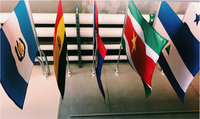  Pictured above are flags on display inside the Student Resource Building (SRB) at UC Santa Barbara. 