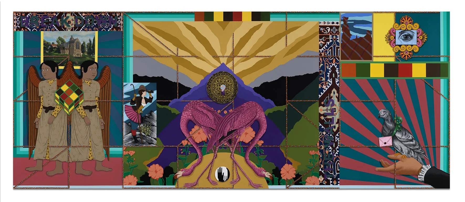   Fallah’s painting, “Break Down the Walls,” allowed him to express what it was like to migrate to America in the 1980s with only $72 among his family members. In the painting, he explores the emotional and social impact of the shift from a middle-class life to poverty, a transition brought on by the devastating effects of war in Iran.  