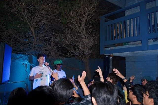  Music major Jason Cathcart, 22, performs at a live music event off-campus in Isla Vista.   