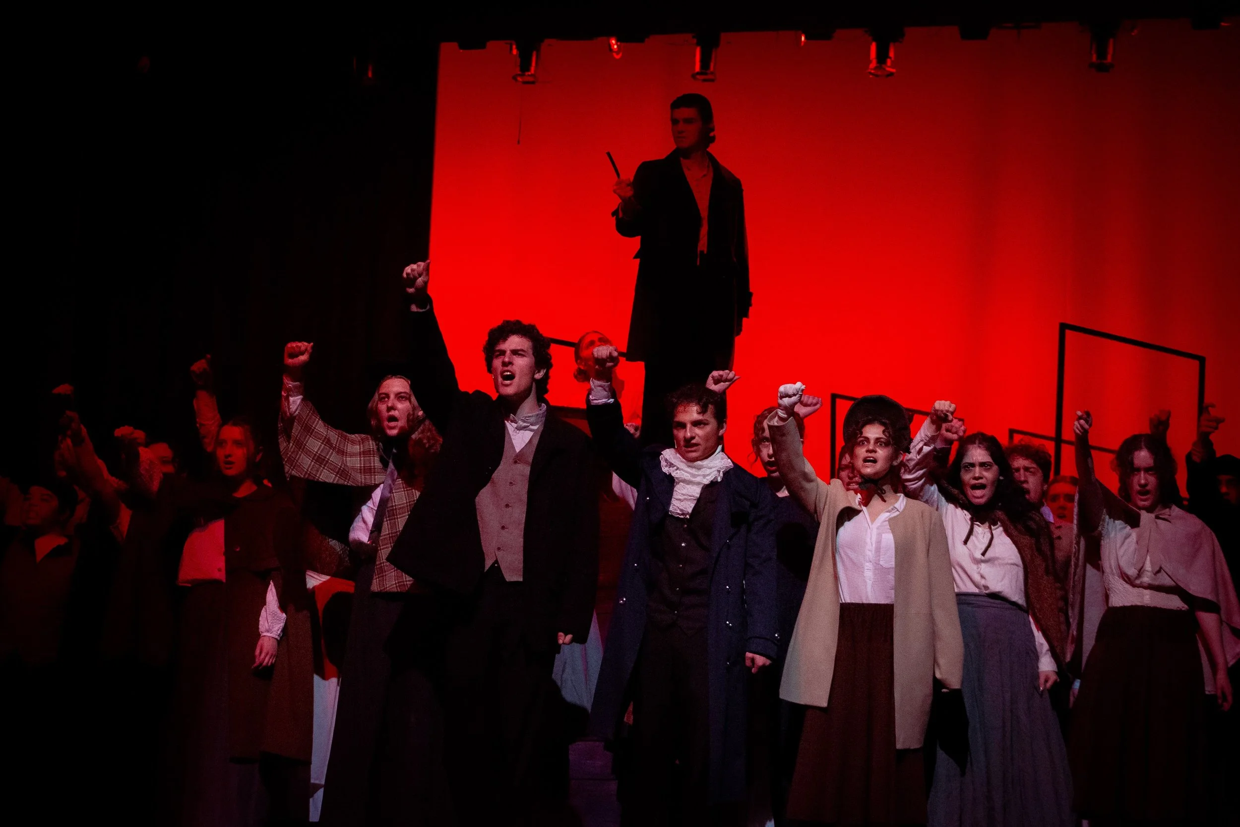   The cast of UCSB’s “Sweeney Todd: The Demon Barber of Fleet Street” underwent a rigorous process of tapping into their characters with the director, Curran Seth.  Photograph by Luca Meyers   