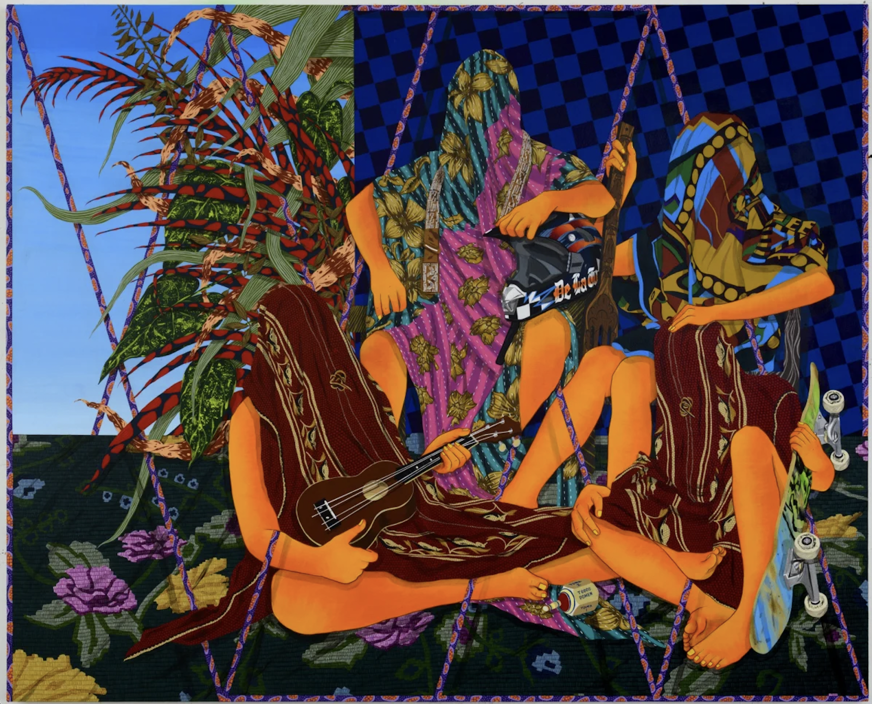   In his painting, “American Family,” Fallah incorporated objects he found in the subjects’ home, along with jewelry from Brazil and Iran, reflecting the mixed identities of the family.  