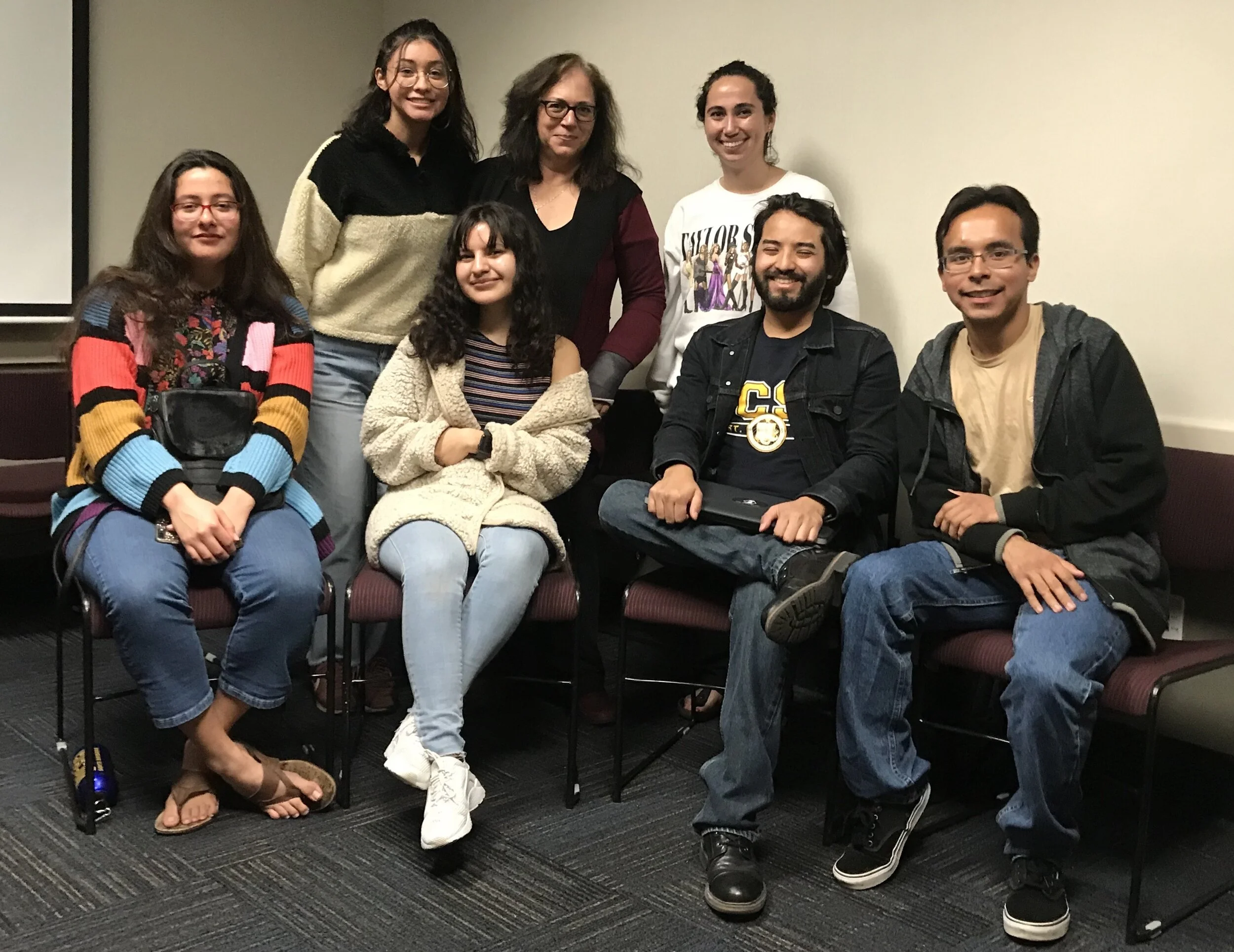  Core members of the new UCSB chapter of the National Association for Hispanic Journalists gather for their January meeting. Faculty adviser Nomi Morris, a Writing Program lecturer, is in the back row, middle. 
