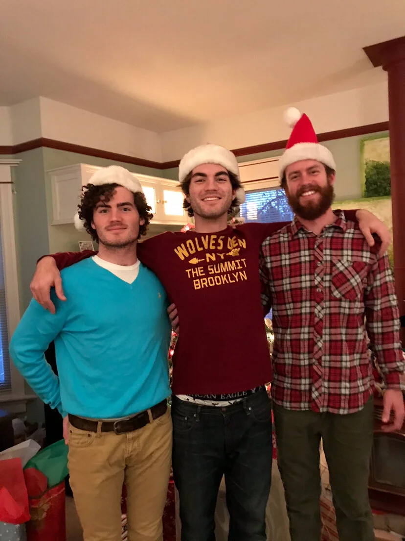  All the Bruhns children last winter. Cooper (left), Calvin (middle), and older brother Spencer. Twins Cooper and Calvin are both graduating with degrees from UCSB’s Division of Humanities and Fine Arts. Photo provided by Calvin Bruhns. 