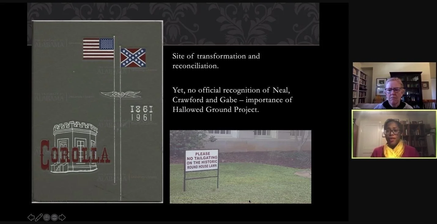  University of Alabama history professor Hilary N. Green, bottom right,  discusses how she is addressing her university’s history of slavery,  with UCSB history professor Ann Marie Plane at a recent virtual event. 