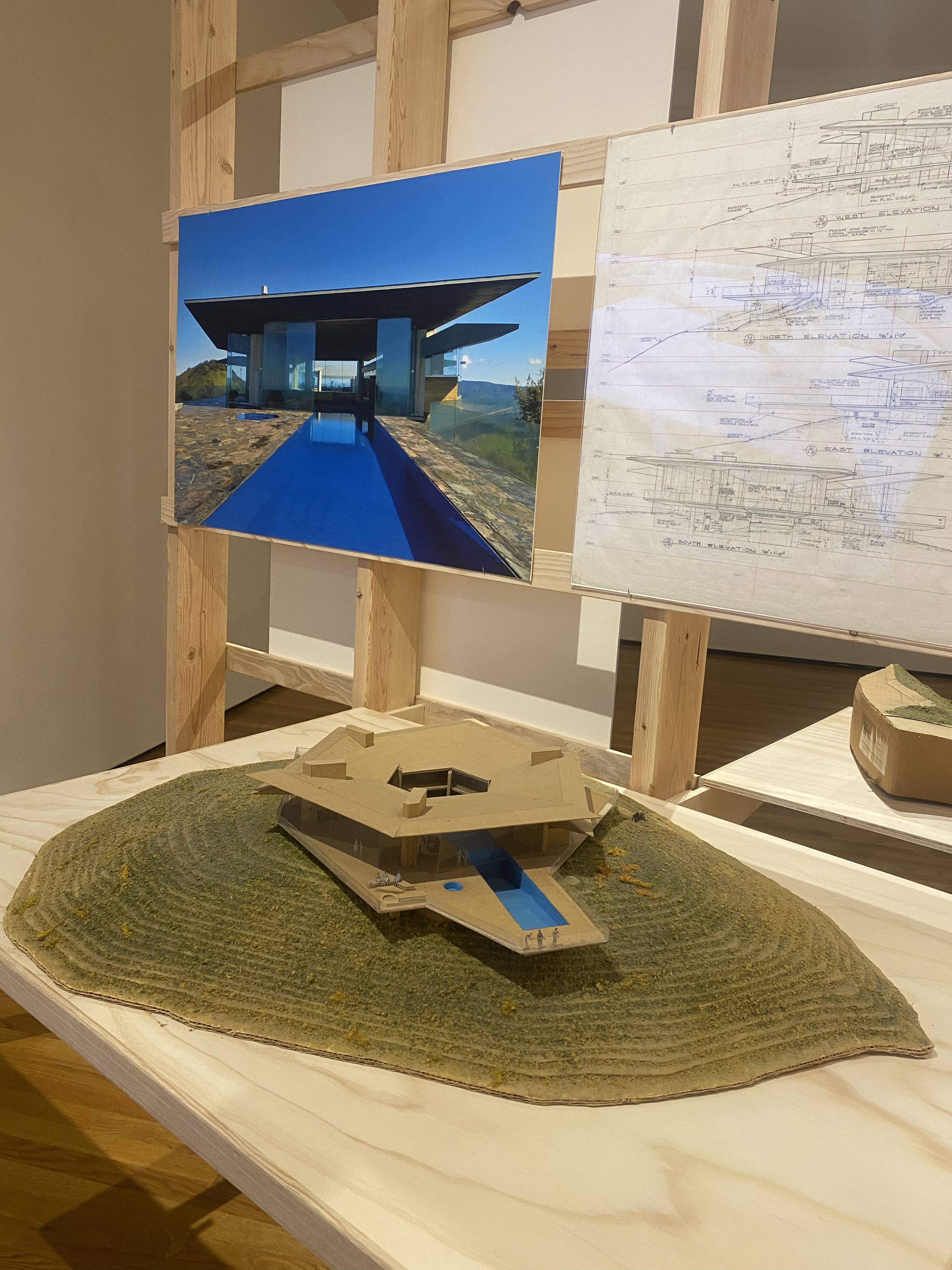  A model and photographs of “The Glass House,” designed by Helena Arahuete in the exhibit “From Within: The Architecture of Helena Arahuete,” at UCSB’s Art, Design & Architecture Museum. 