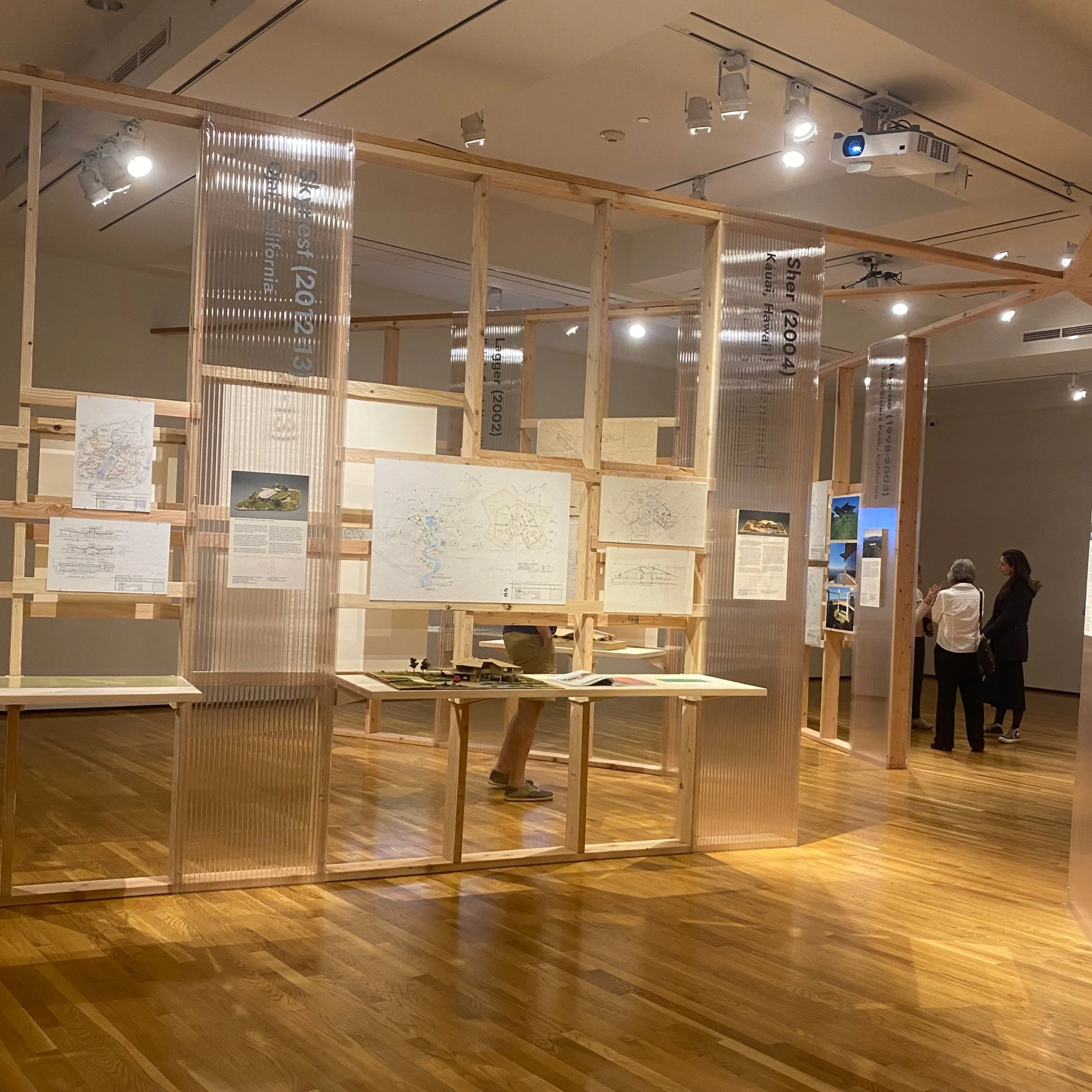   Wooden frames  and scaffolding were used to display Helena Arahuete’s work, in order to elicit a construction-like environment. 