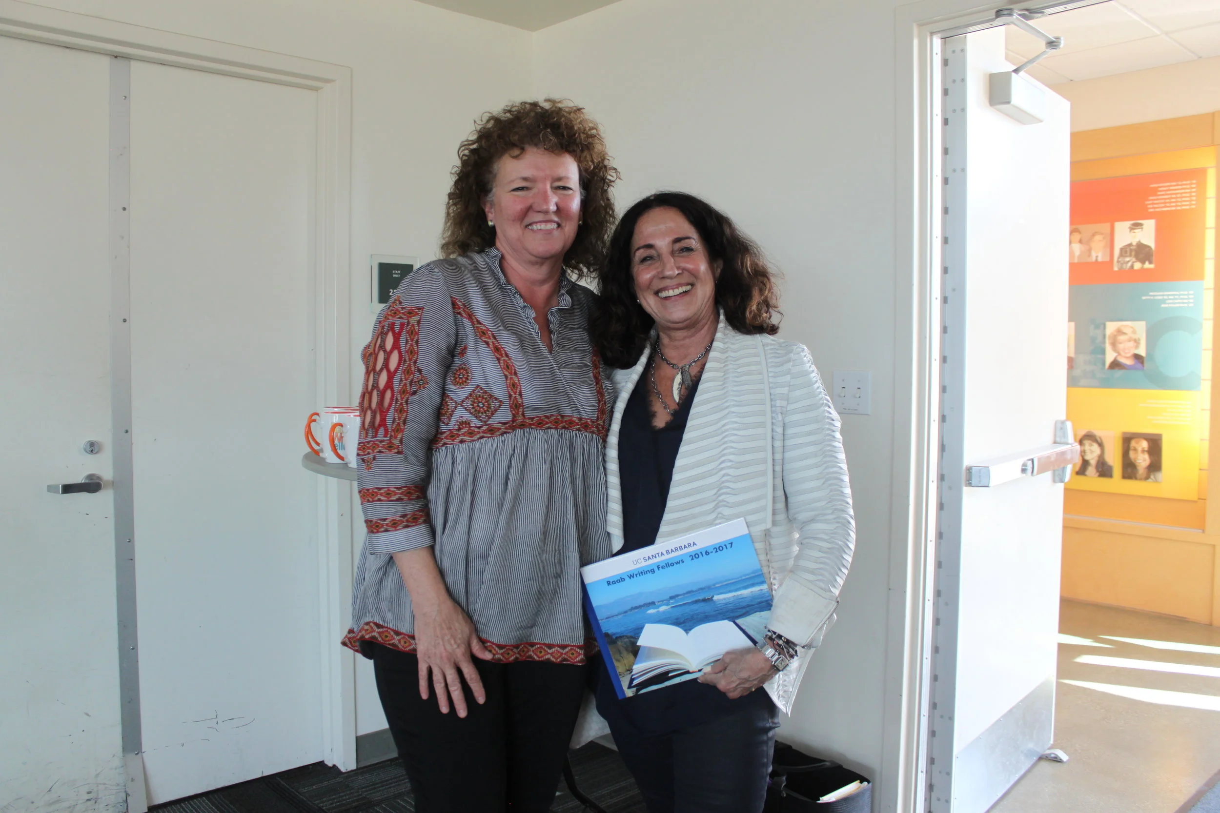  Writing Program Director Madeleine Sorapure and UCSB Trustee Diana Raab at the third annual Raab Writing Fellows Showcase. 