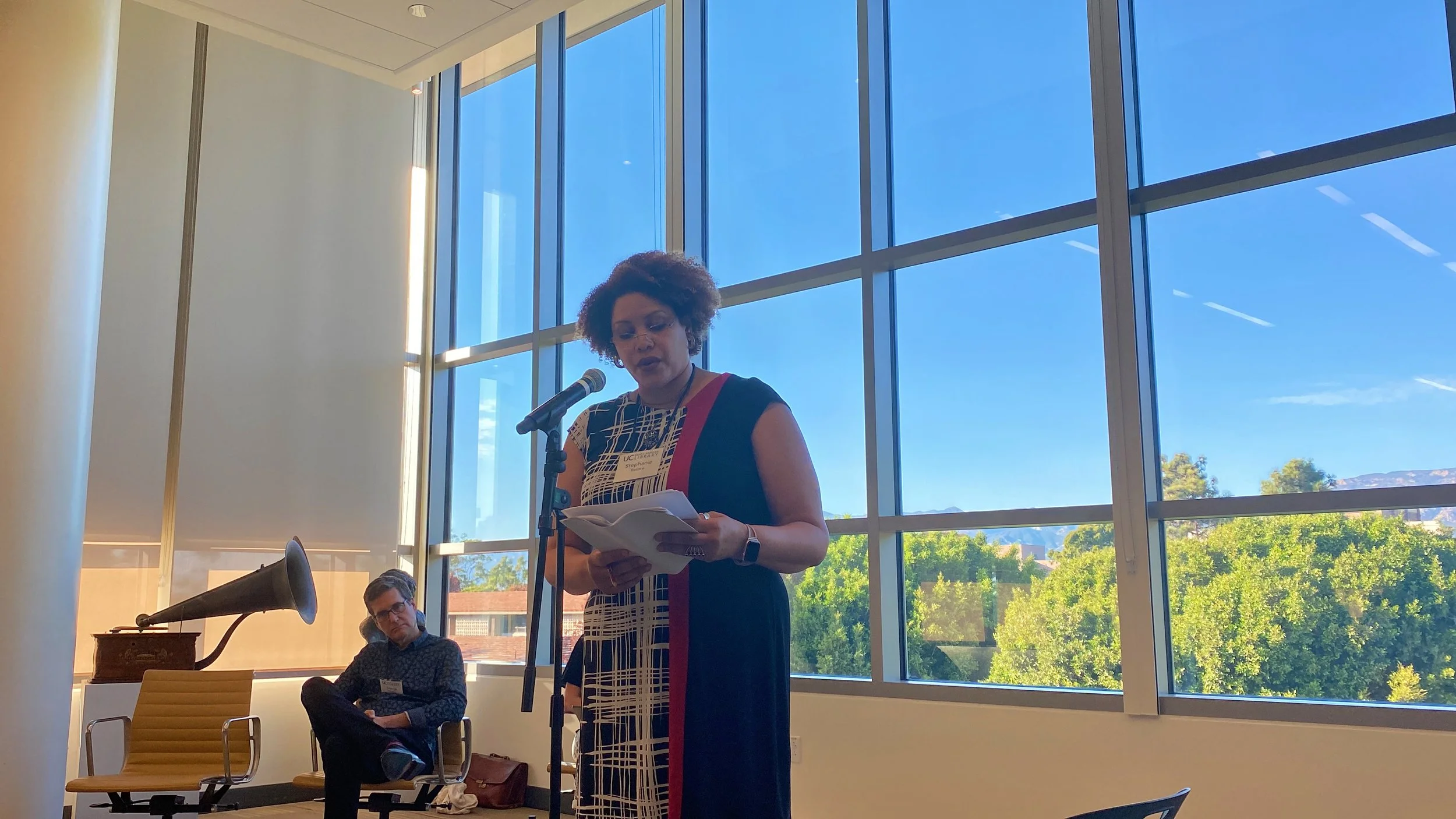  UC Santa Barbara English professor Stephanie Batiste sharing her pandemic poems in Writers & Wordsmiths of Santa Barbara II, an open mic poem reading event hosted by UCSB’s library in honor of English professor emerita Shirley Geok-lin Lim.  