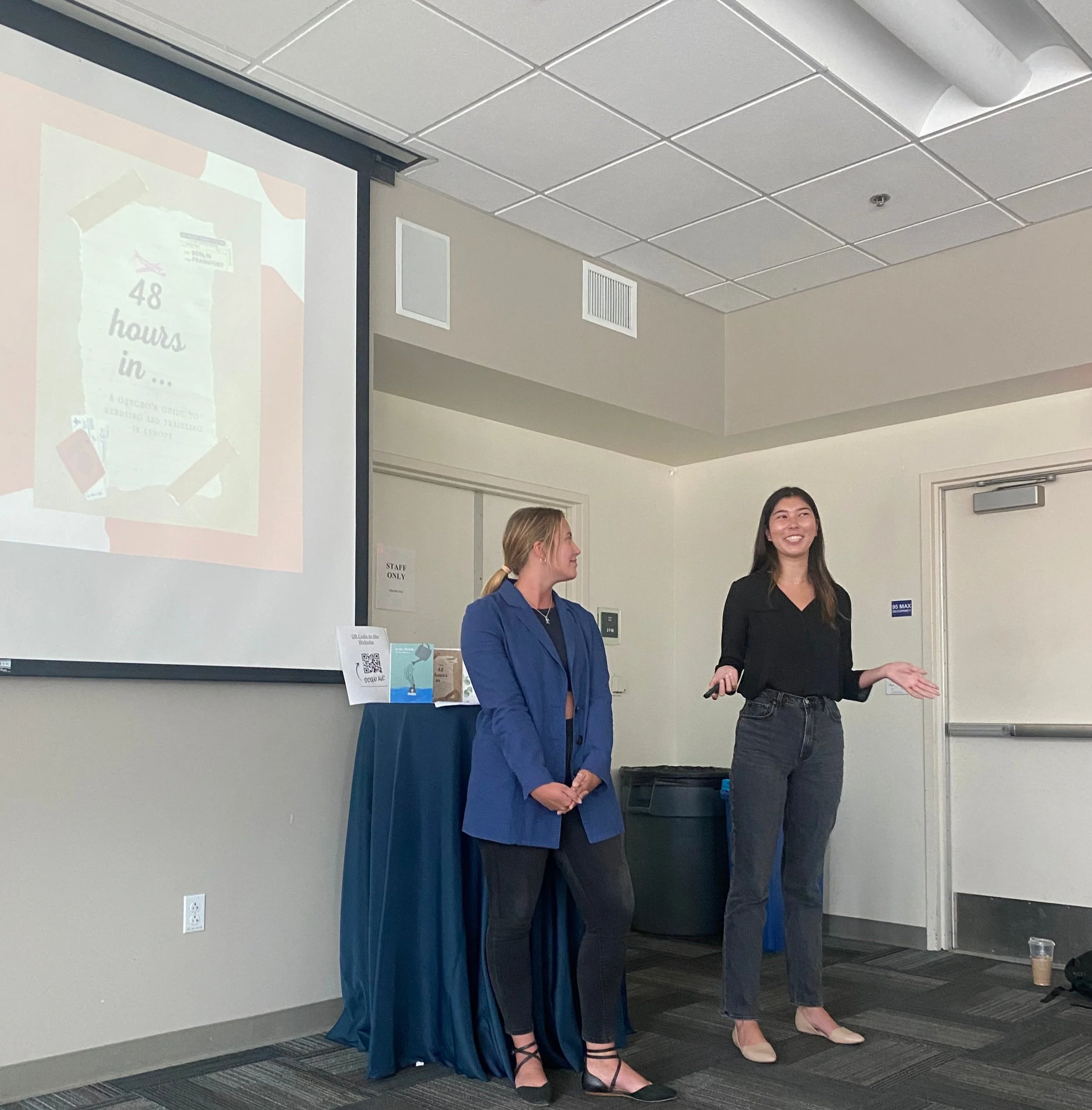  Hannah Meyers and Sydney Fry presenting during the Raab Writing Fellows Showcase for the Global Perspectives group.  
