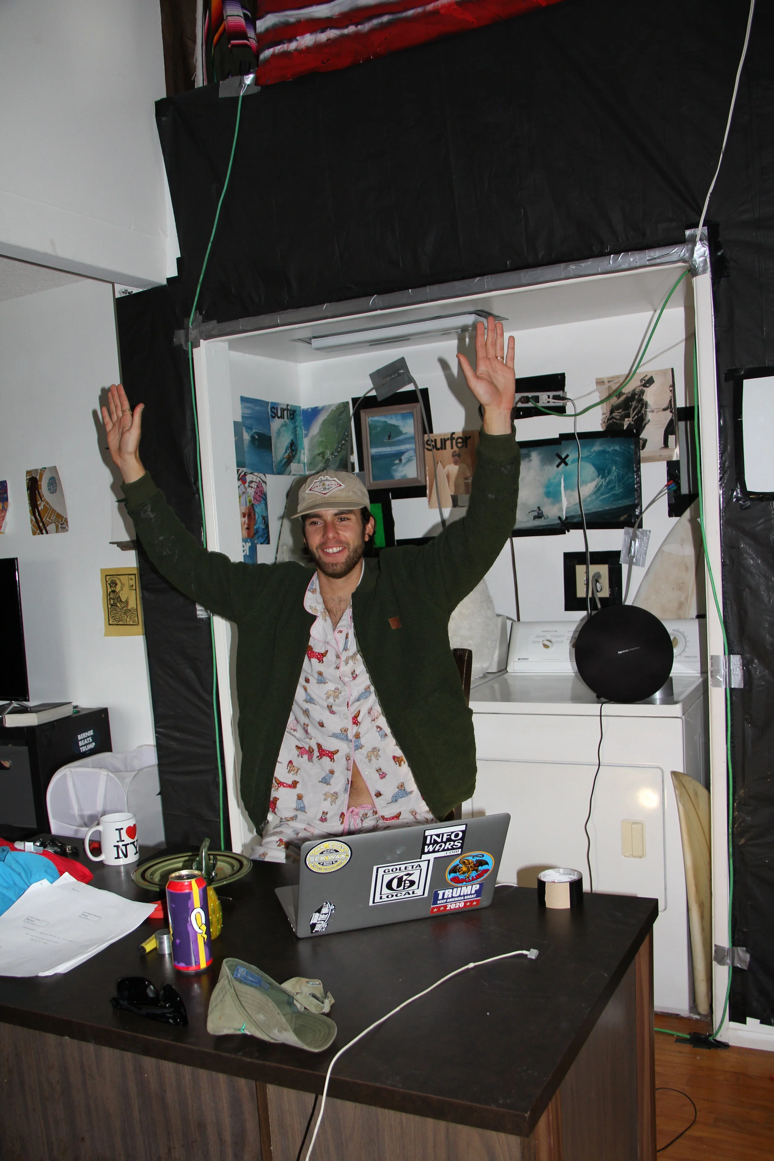  UC Santa Barbara film student Dylan Ruebenstahl on a self-made set for his upcoming film,  Cyber Surfer . 