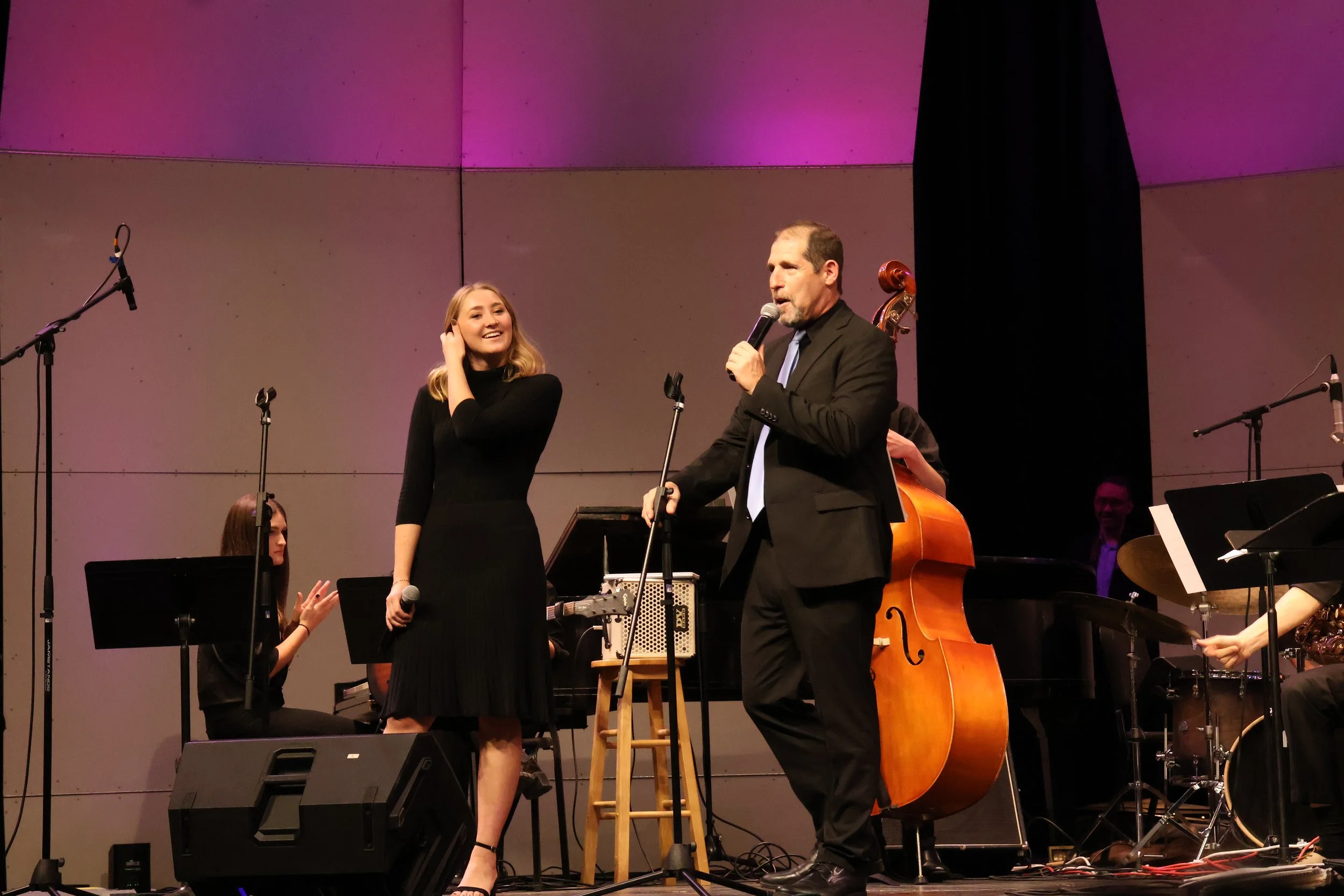  UCSB Jazz Ensemble director Jon Nathan introduces Vocal Jazz Competition winner Atalia Zahrndt for her performance of  Imagine My Frustration,  at “The Identity of Ellington” concert. 