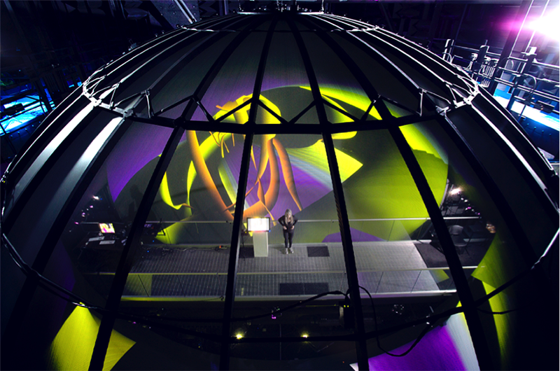  JoAnn Kuchera-Morin, chief scientist and director, standing in the AlloSphere, where ‘Musics Of The Sphere’ premiered.  