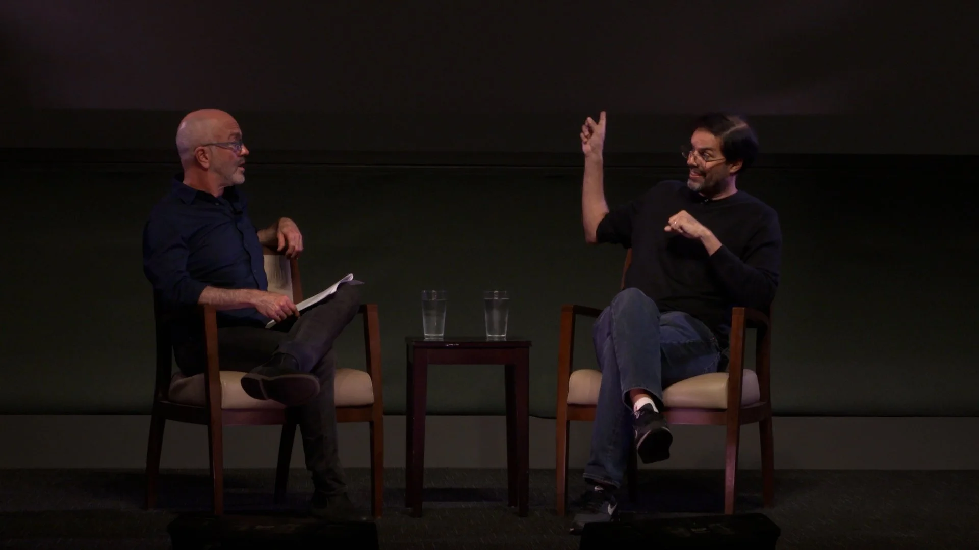   UCSB Film and Media Studies professor Greg Siegel, left, and cinema sound editor Javier Umpierrez.                                                      Photo courtesy of the Carsey-Wolf Center  