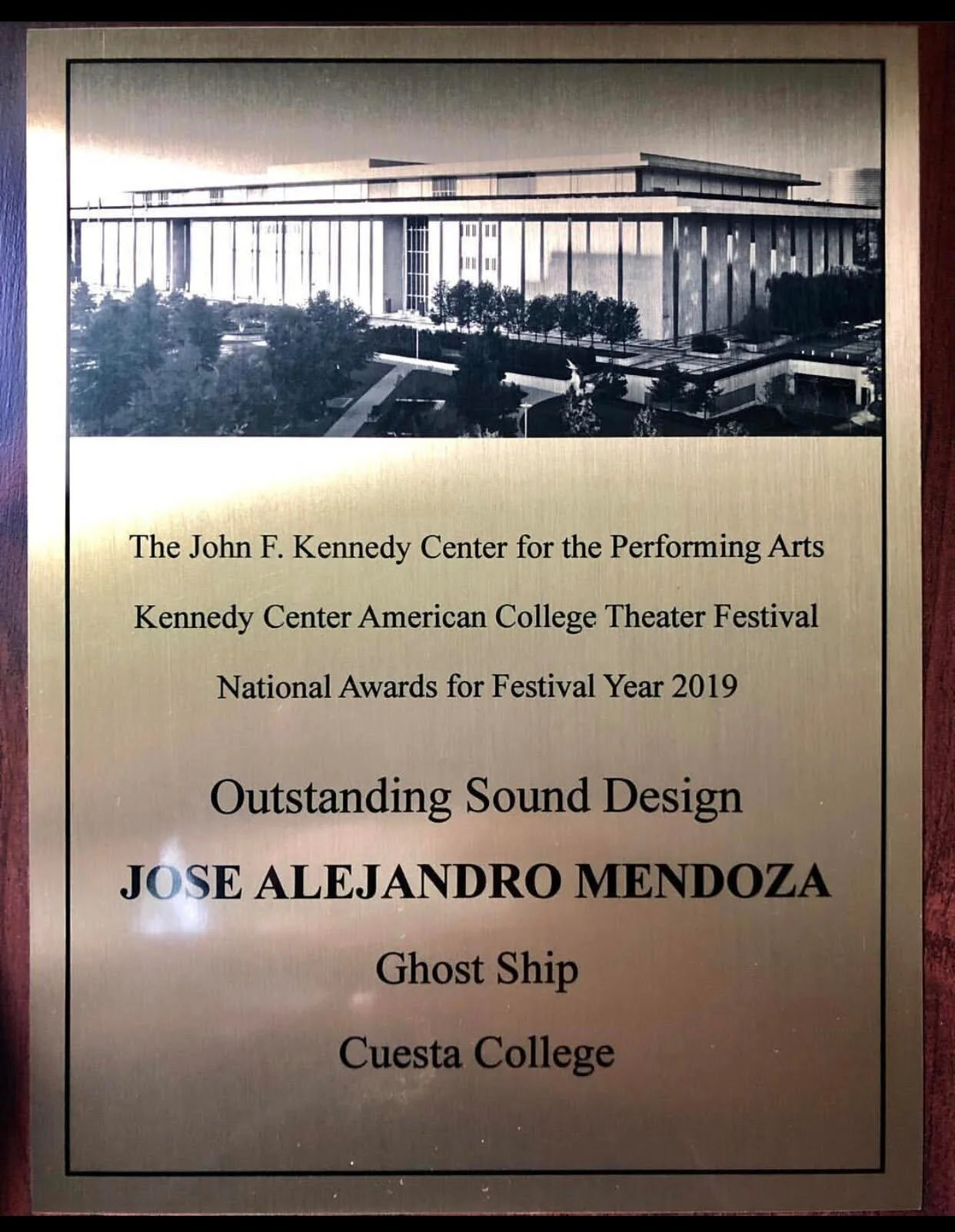   UCSB Film and Media Studies student Jose Alejandro Mendoza received the 2019 Kennedy Center award for Outstanding Sound Design for  Ghost Ship , while at Cuesta College in San Luis Obispo.  