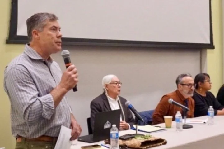   UCSB Religious Studies professor Greg Johnson, director of the Walter H. Capps Center, opens a recent panel discussion on repatriation of Native American remains.  