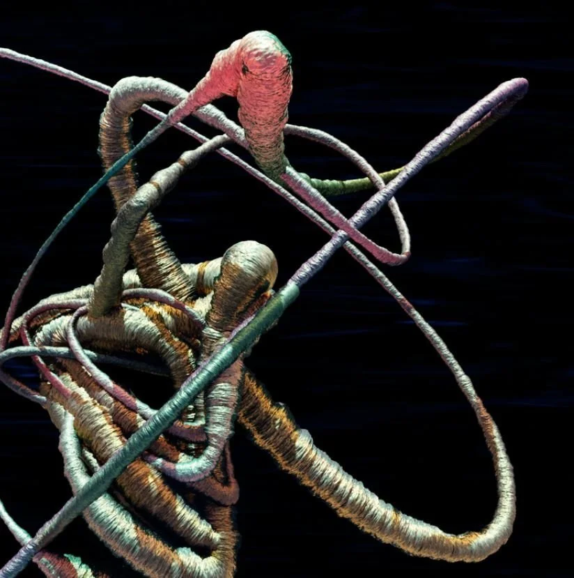  This work, by Diarmid Flatney, is a visual representation of the path of light. It is based on a mathematical equation that produces increasingly random results on a set trajectory.  