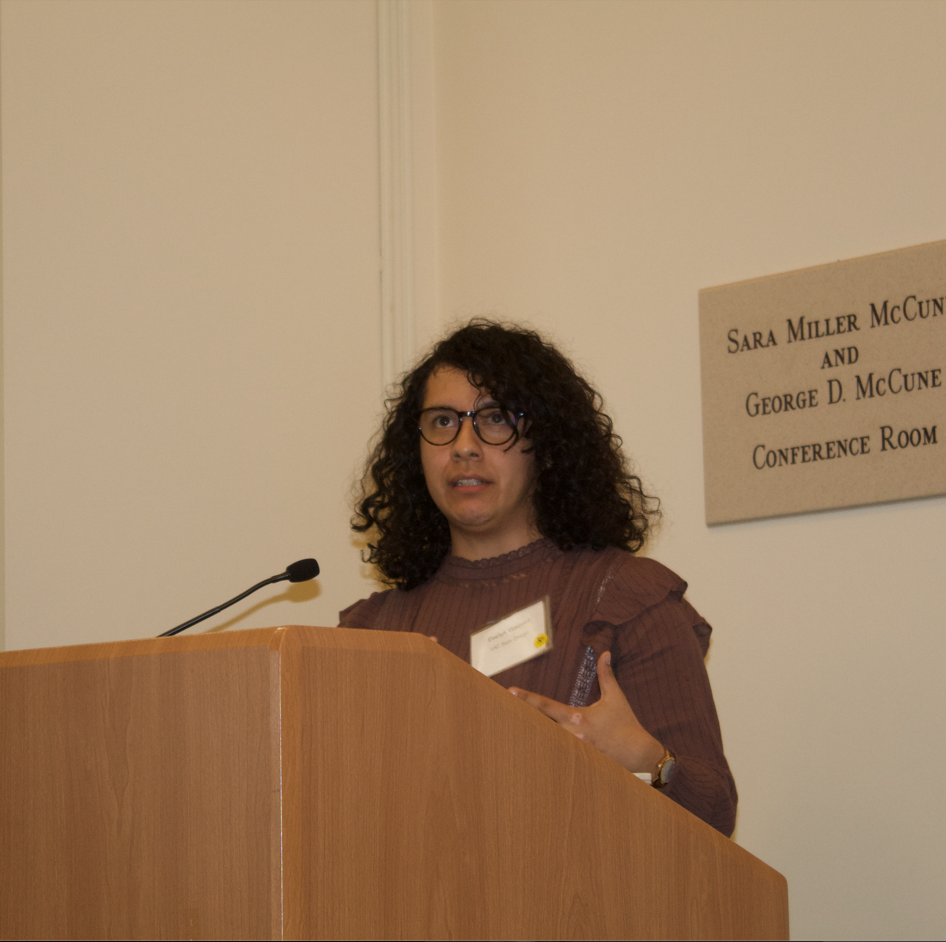  Speaker Evelyn Vasquez presenting her discussion “The Photographer: Restructuring Interactive Narratives in Photos, Text, and Illustrations.” 