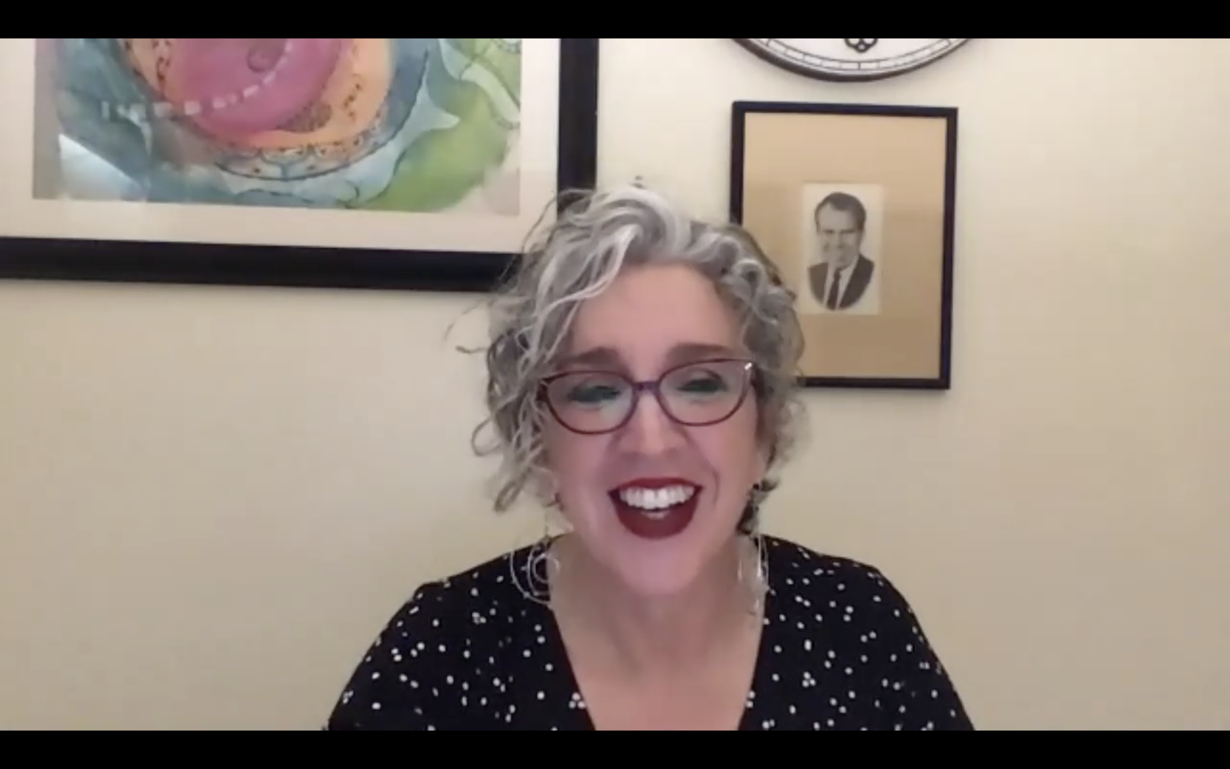  Maeve Devoy,  Associate Director of the Walter H. Capps Center, moderated the Election 2020 two-part event.                       Photo by: Hannah Z. Morley  