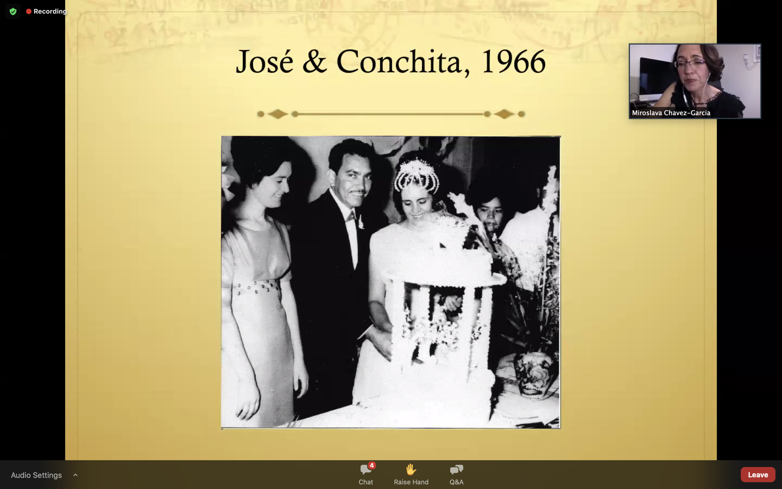  UCSB History professor Miroslava Chávez-García’s parents in a wedding photo. In her talk last weekend, she described why marriage was their best option.  Photo by Hannah Morley  