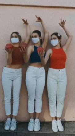  Sera Shahgholian of UCSB Dance  (center) and two of the dancers from her piece  Pomegranate  on Instagram. Photo by David Gharibian. 
