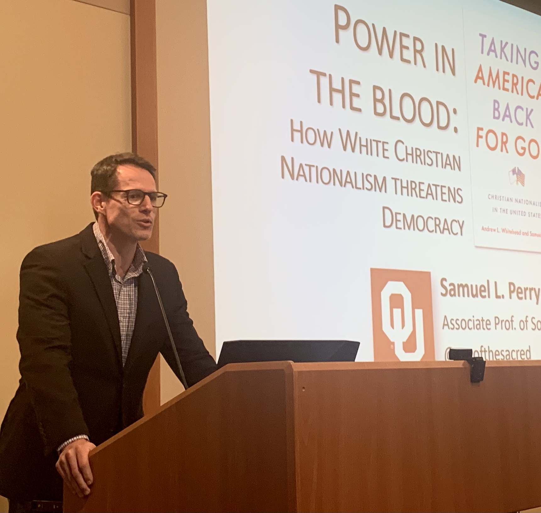  In a talk co-sponsored by UCSB Religious Studies and the Walter H. Capps Center, sociologist Samuel Perry explained how white Christian nationalism is increasingly used as a political device. 