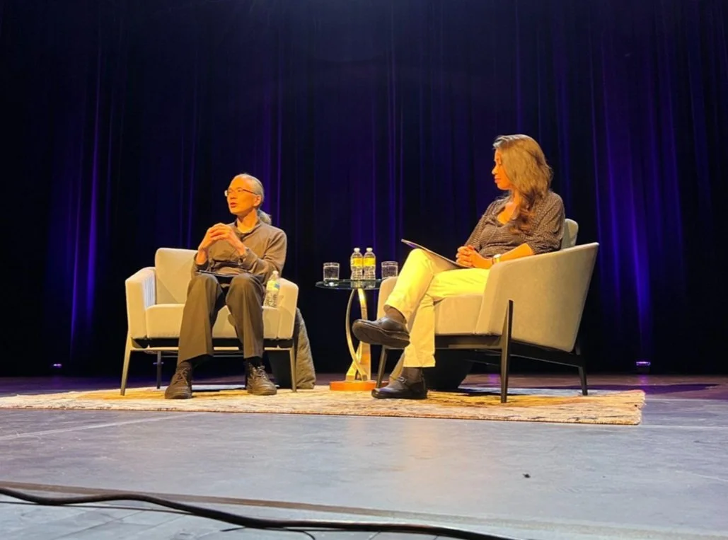  Ted Chiang, left,  author of the best-selling short story collection  Exhalation , spoke about the fallibility of human memory and the idea of “lifelogging” in his recent UCSB Reads talk. English professor Melody Jue moderated the discussion. 