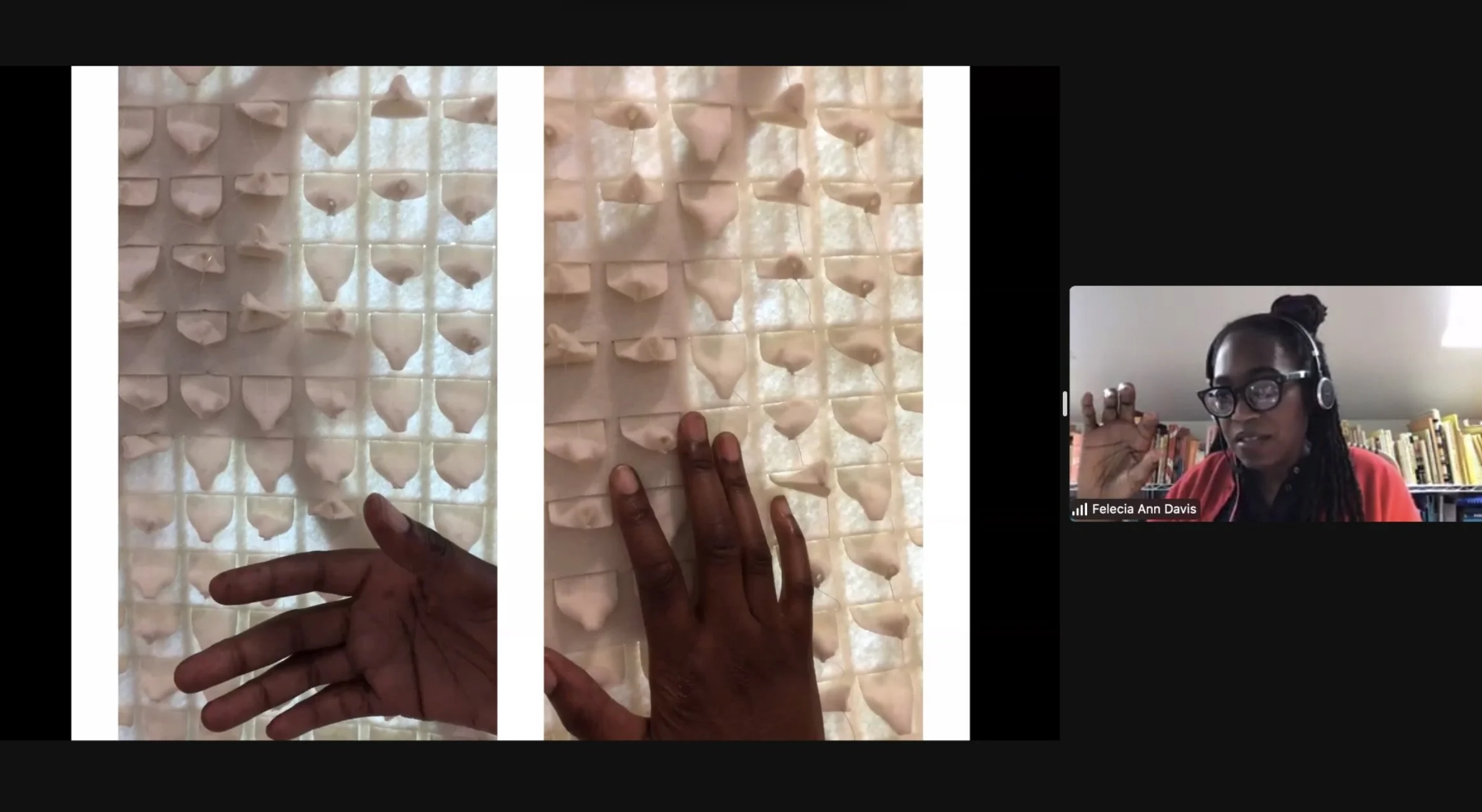  Architect Felecia Davis showed an example of the responsive textile that was used in the project FELT at a recent MAT seminar at UCSB. 