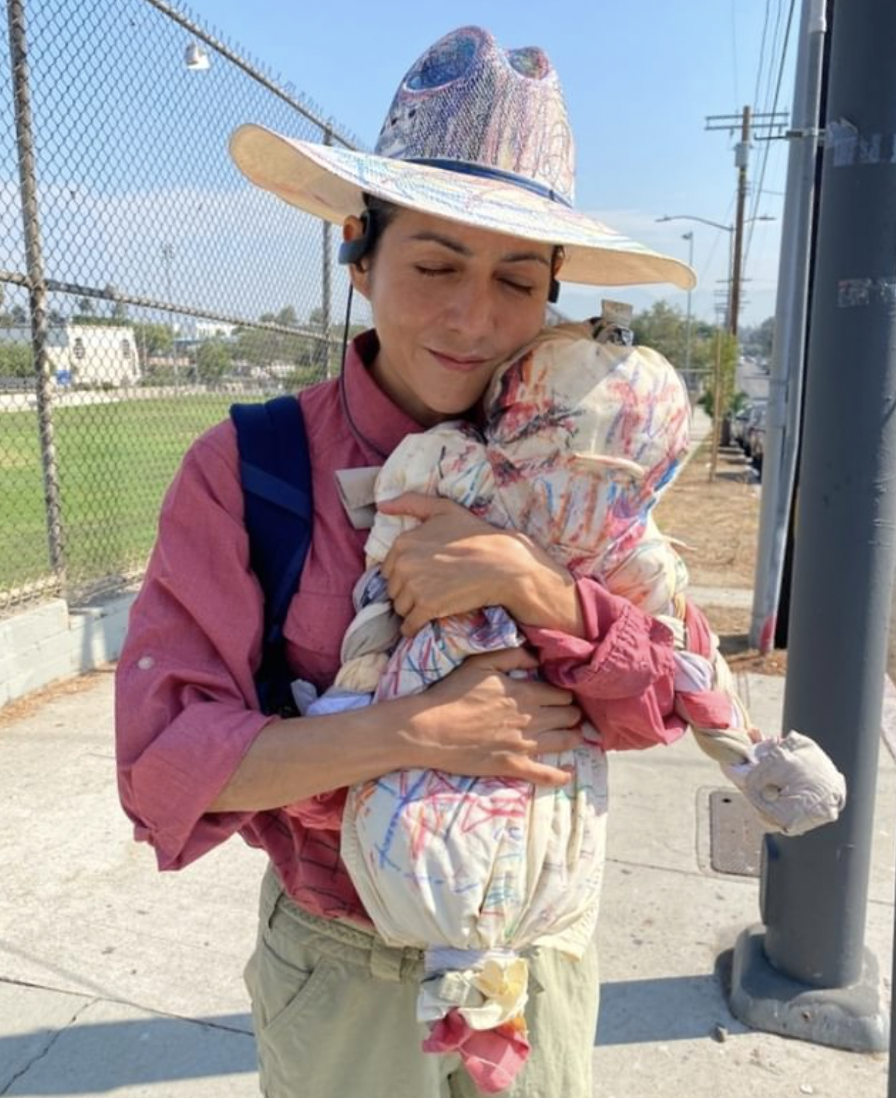  Artist Carmen Argote holding one of her ‘comfort’ objects  