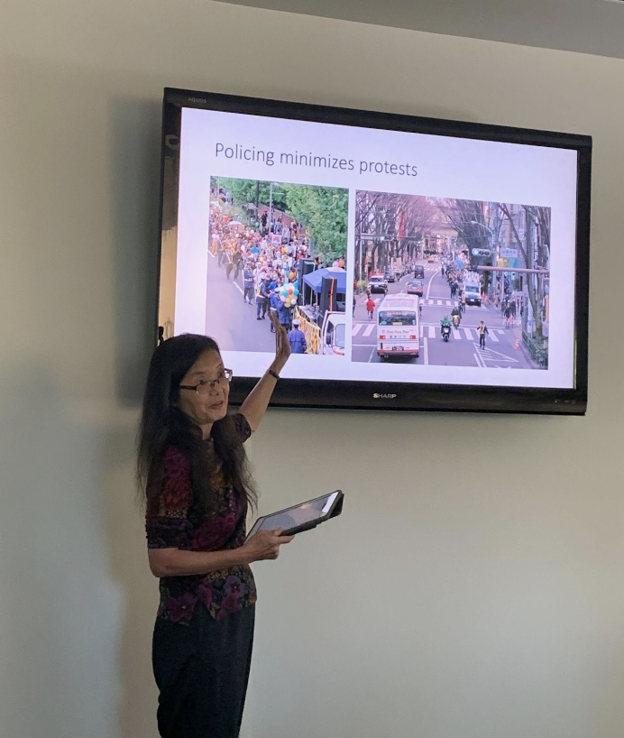  Ethnomusicologist Noriko Manabe discusses protest music within Japan and the US during a talk for the Department of East Asian Languages and Cultural Studies 