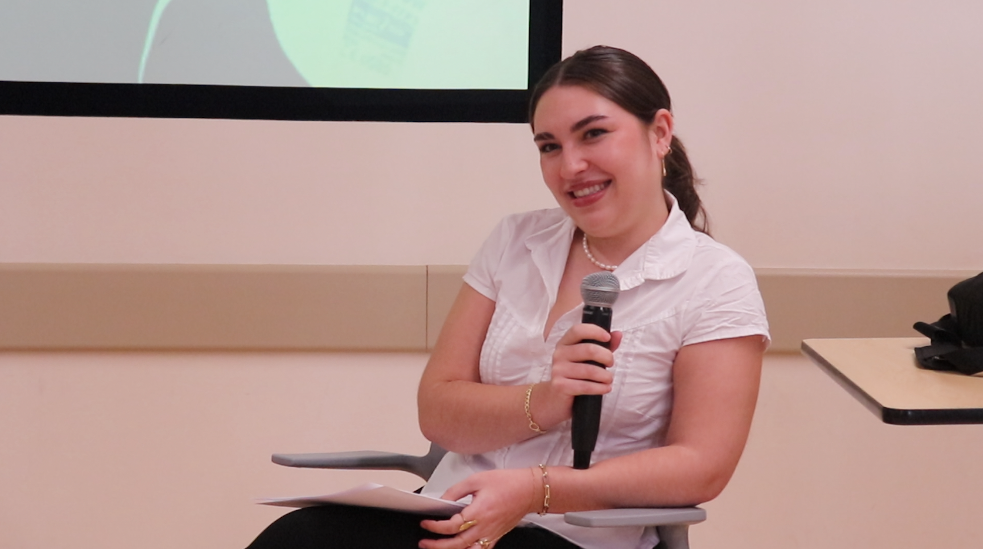   Alexandra Alarcon, a fourth-year UCSB student majoring in Sociology, is the HFA Web and Social Media intern who moderated the panel.  