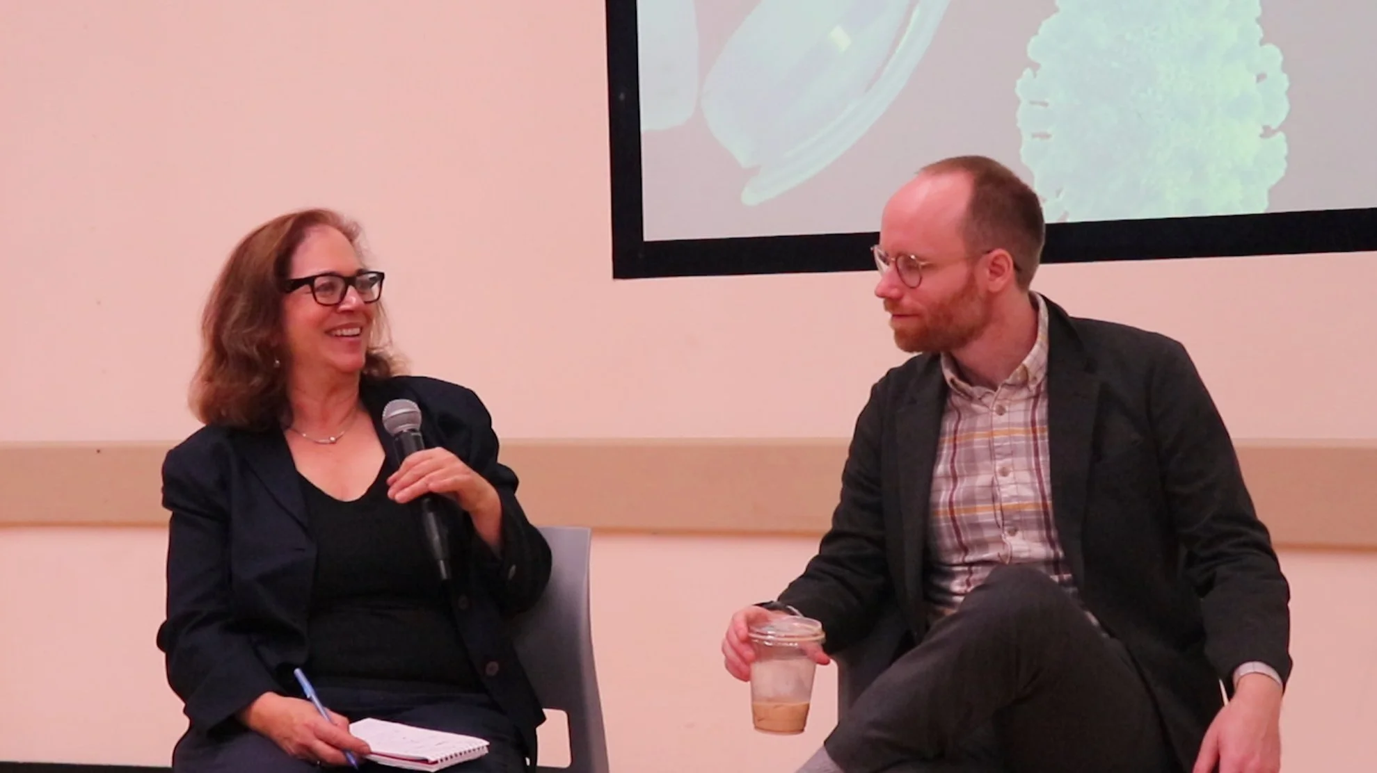   Nomi Morris, a Continuing Lecturer in UCSB’s Writing Program, left, and Nathan Roberts, a Lecturer in Film and Media Studies, discussing how academia adapted during the quarantine, which altered both student practices and teaching pedagogy.  