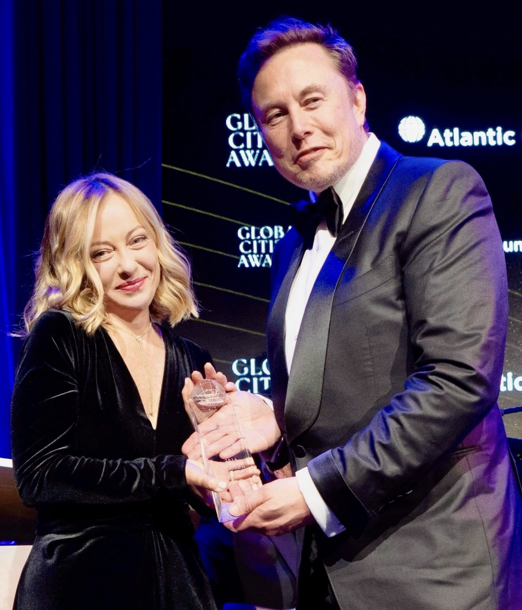   Italian Prime Minister Giorgia Meloni receives an “illustrious award” presented by billionaire Elon Musk last September. She posted the moment on X and said she was “deeply grateful” for his words of appreciation.    