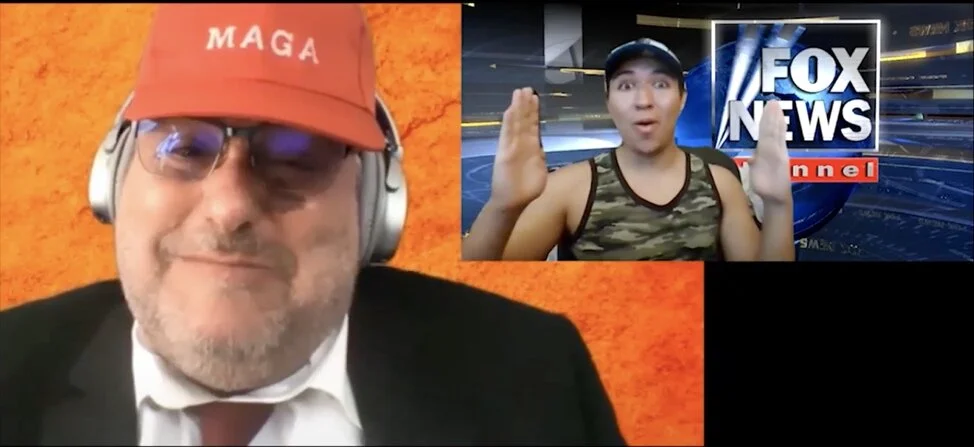   Trumpus Caesar, played by Irwin Appel, left, sings about how much Fox News praises him unlike other news channels. The play was written by UCSB Theater professor Carlos Morton. 