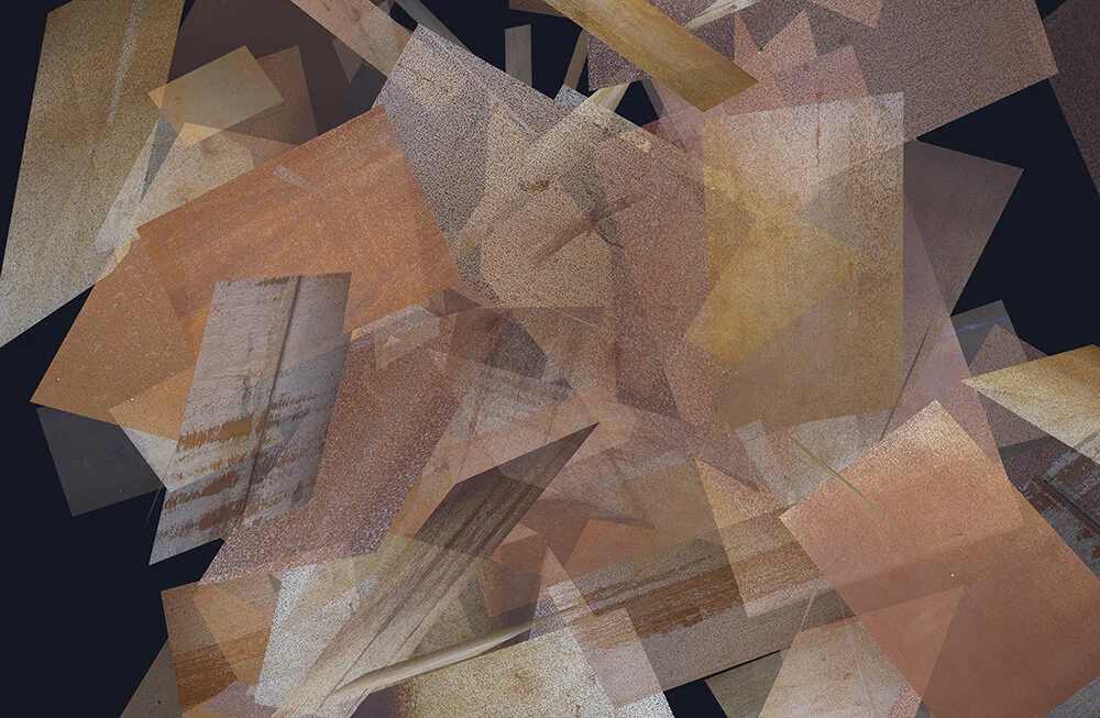  Legrady's Anamorph-Rust (2020), Composition with rust textures based on anamorphic perspective and Voronoi tessellation. 