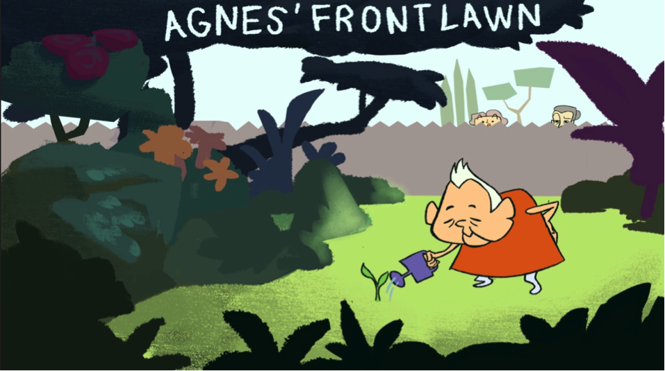  “Agnus’ Front Lawn,” the animated short Michelle premiered last winter in the Pollock Theater. 