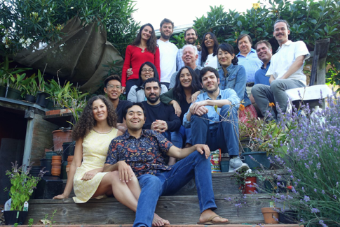  Pianist and UCSB senior lecturer Charles Asche with his students at an annual department barbecue. 
