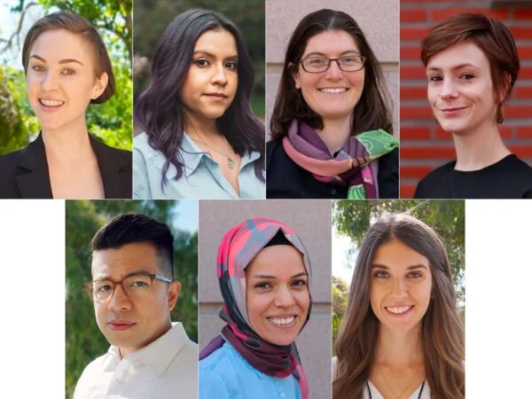  Seven UCSB’s  Interdisciplinary Humanities Center   Public Humanities  graduate fellows completed their programs this year. From left to right, top row: Heath Pennington (Theater and Dance), MariaCarolina Sintura (English), Lauren Smyth (Anthropology), Morgane Thonnart (Religious Studies). Bottom row: Shannon Toribio (Religious Studies), Esra Tunc (Religious Studies) and MacKenzie Wade (Anthropology). 
