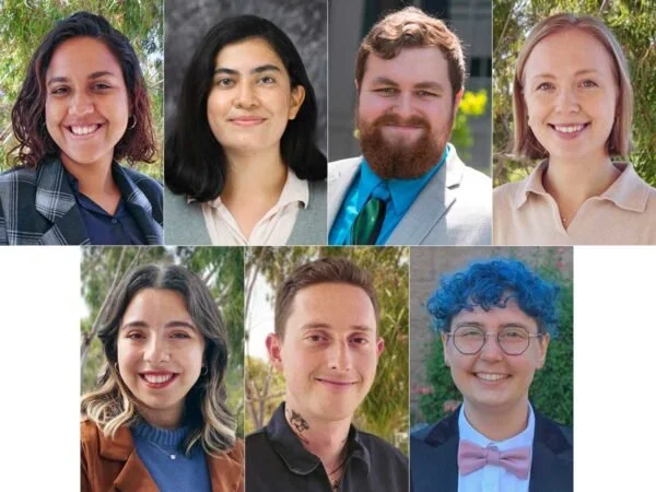  Seven new graduate fellows are in UCSB’s  Interdisciplinary Humanities Center   Public Humanities Program . From left to right, top row: Kristy Ali (Linguistics), Ana Cárdenas Gasca (Media Arts and Technology), Tanner Cassidy (Music), Katya Lopatko (Comparative Literature). Bottom row: Claudia Mendoza Chavez (Anthropology), Wolfe Randall (Philosophy) and Cypris Roalsvig (Classics). 