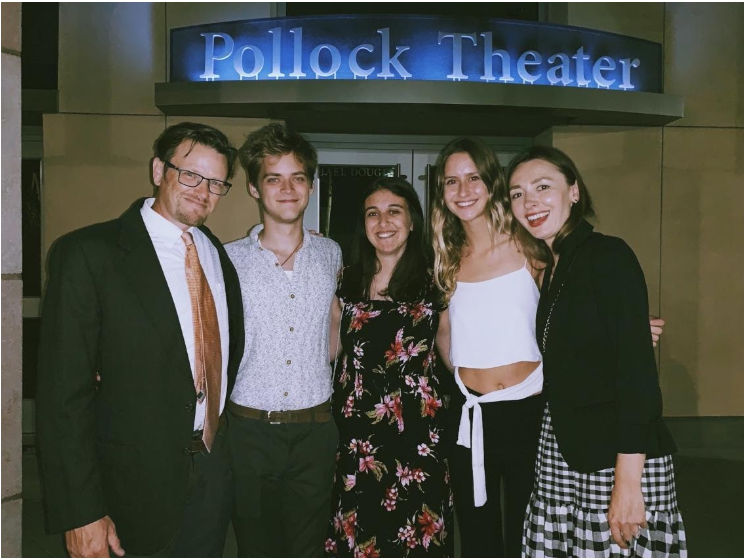  The  Mother of  Chernobyl team at the 2019 end-of-the-quarter GreenScreen premiere at UCSB’s Pollock Theater. From left to right: GreenScreen instructor Chris Jenkins, writer/director Alexander Shuryepov, producer Mitchka Saberi, production manager Katelyn Zamudio, and lead actor Alyona Khmara. 