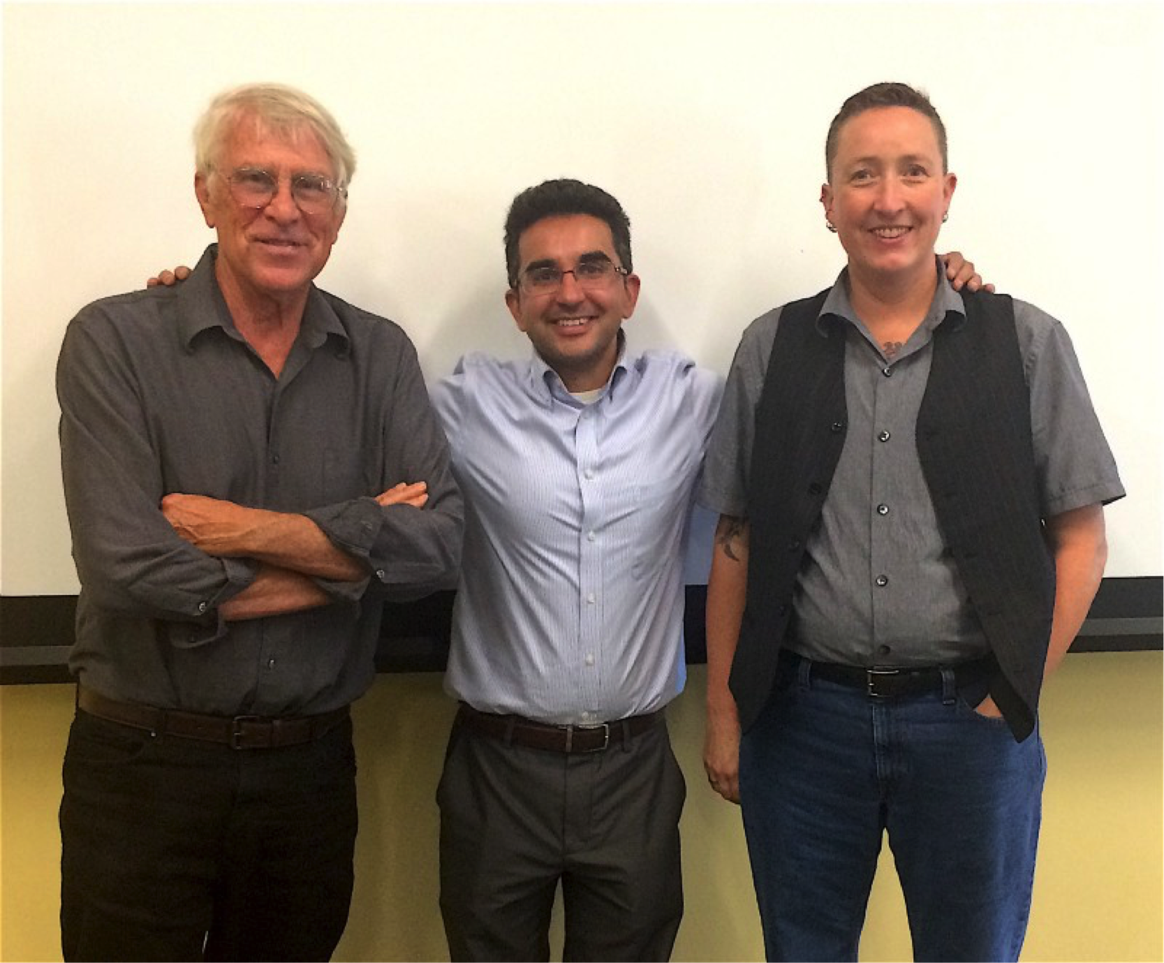  UC Santa Barbara Global Studies professor Mark Juergensmeyer, left, Claremont McKenna College Religious Studies professor Jamel Velji, center, and UC Riverside Religious Studies professor Melissa Wilcox, right. 