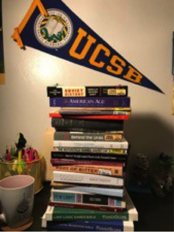  All of my History text books atop my LSAT prep books. 