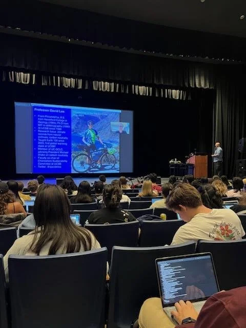  Environmentalist Kenneth Hiltner’s Climate Crisis  class is held in UC Santa Barbara’s Campbell Hall, filling 800 seats with interested students.  