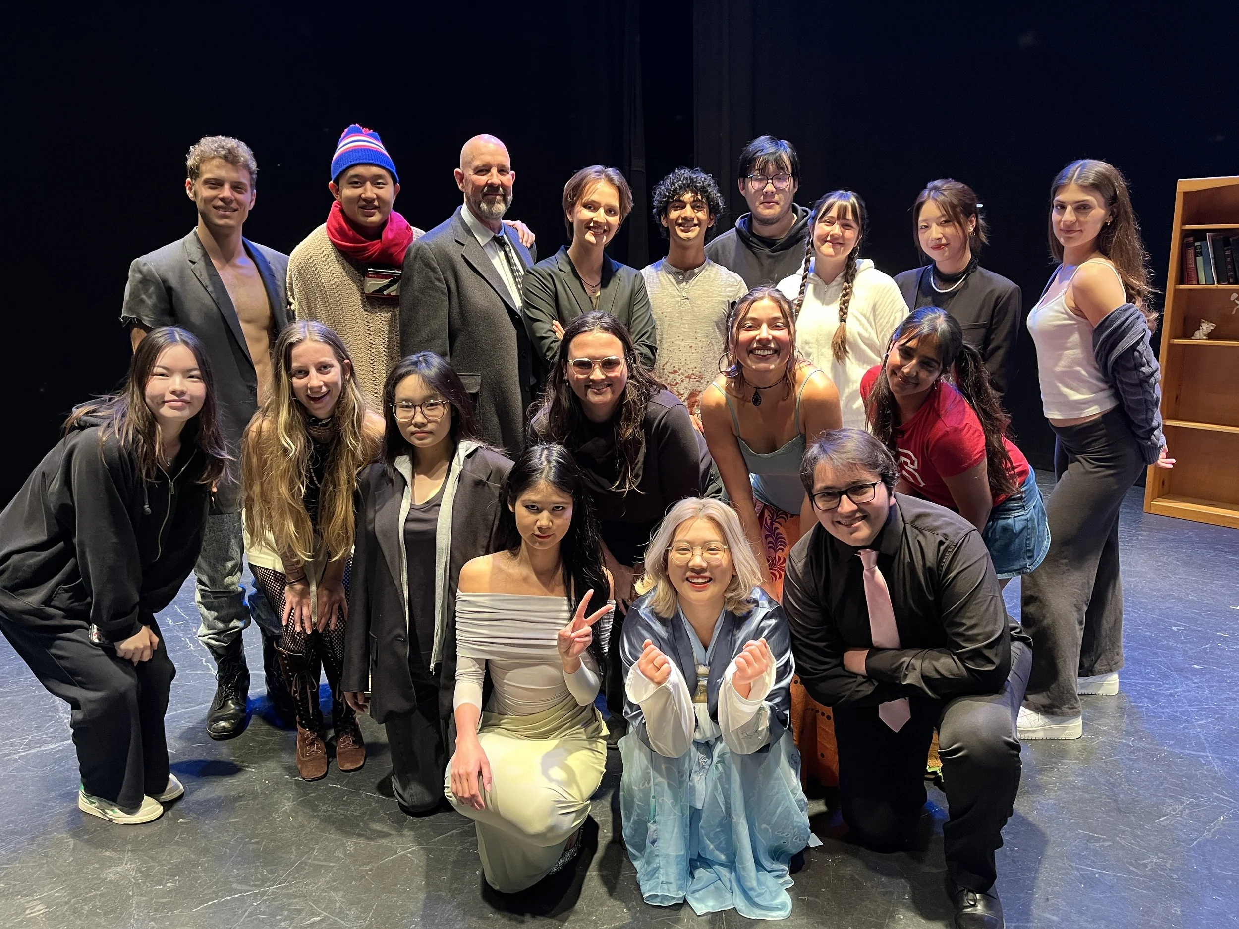   Photo by Mayra Gomez-Labrada   The cast and production team for UCSB Theater’s Fall One Acts celebrate the bittersweet end of their showcase producation last weekend. 