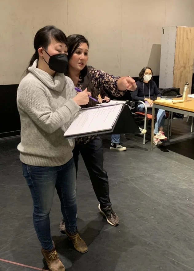  Director Julia Cho & Playwright Stephanie Kyung Sun Walters working together during workshops in the LAUNCH PAD AMPLIFY Reading Series Festival. Photo by Jan Ruskin. 