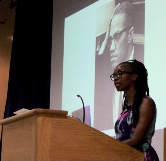  UCSB alumna Ula Taylor spoke on the relationship between Malcolm X and the Nation of Islam to students in Embarcadero Hall. 
