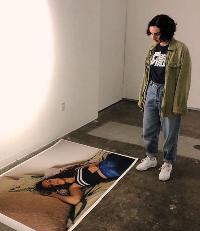  Michelle sets up for one of her Glass Box Galleries “It All Happened So Fast!”. 