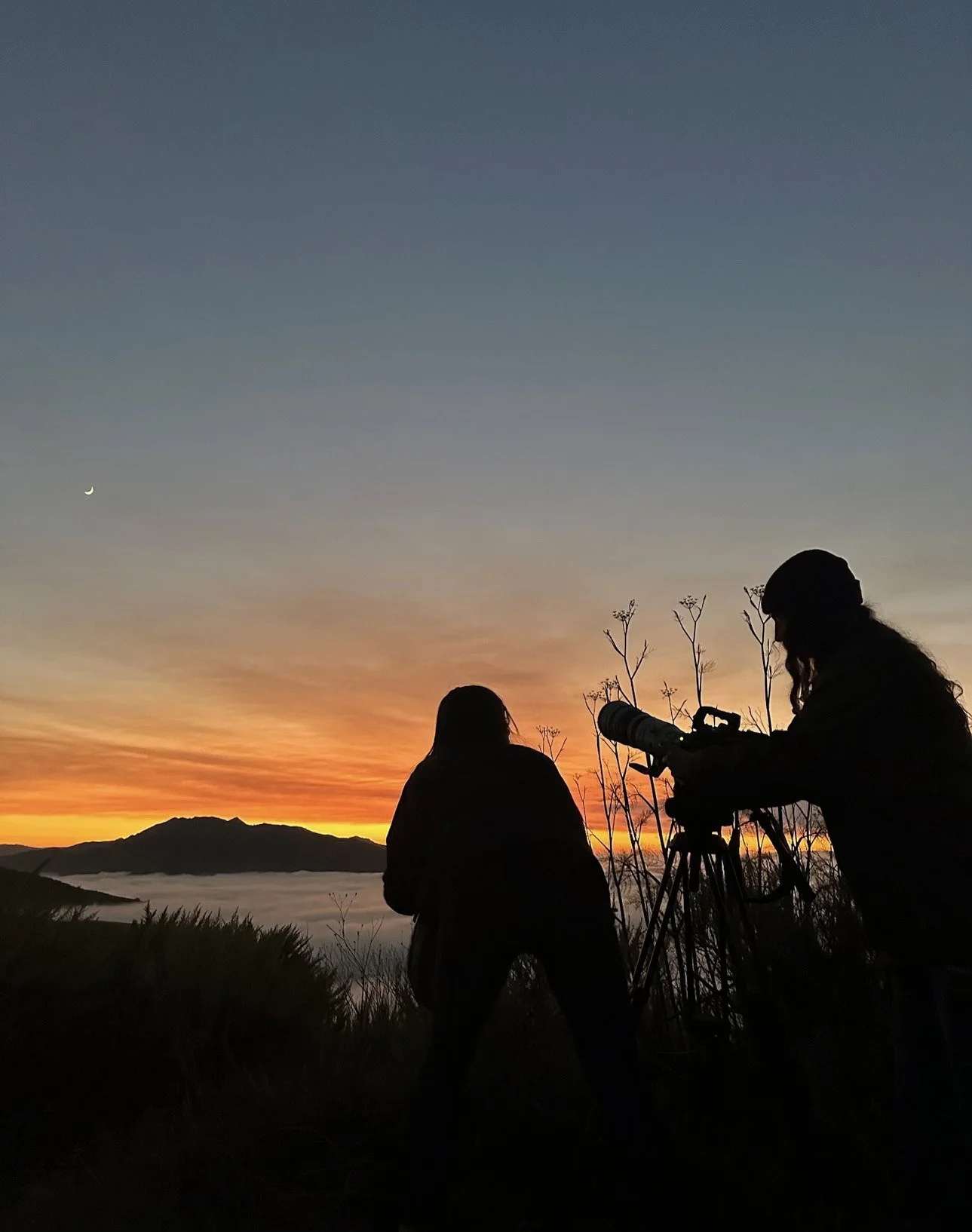  Coastal Media Project students in summer 2024 capturing the Channel Island coast’s sunrise  for their Coastal Media Project short film.                          Photo by Taylor Ortiz  