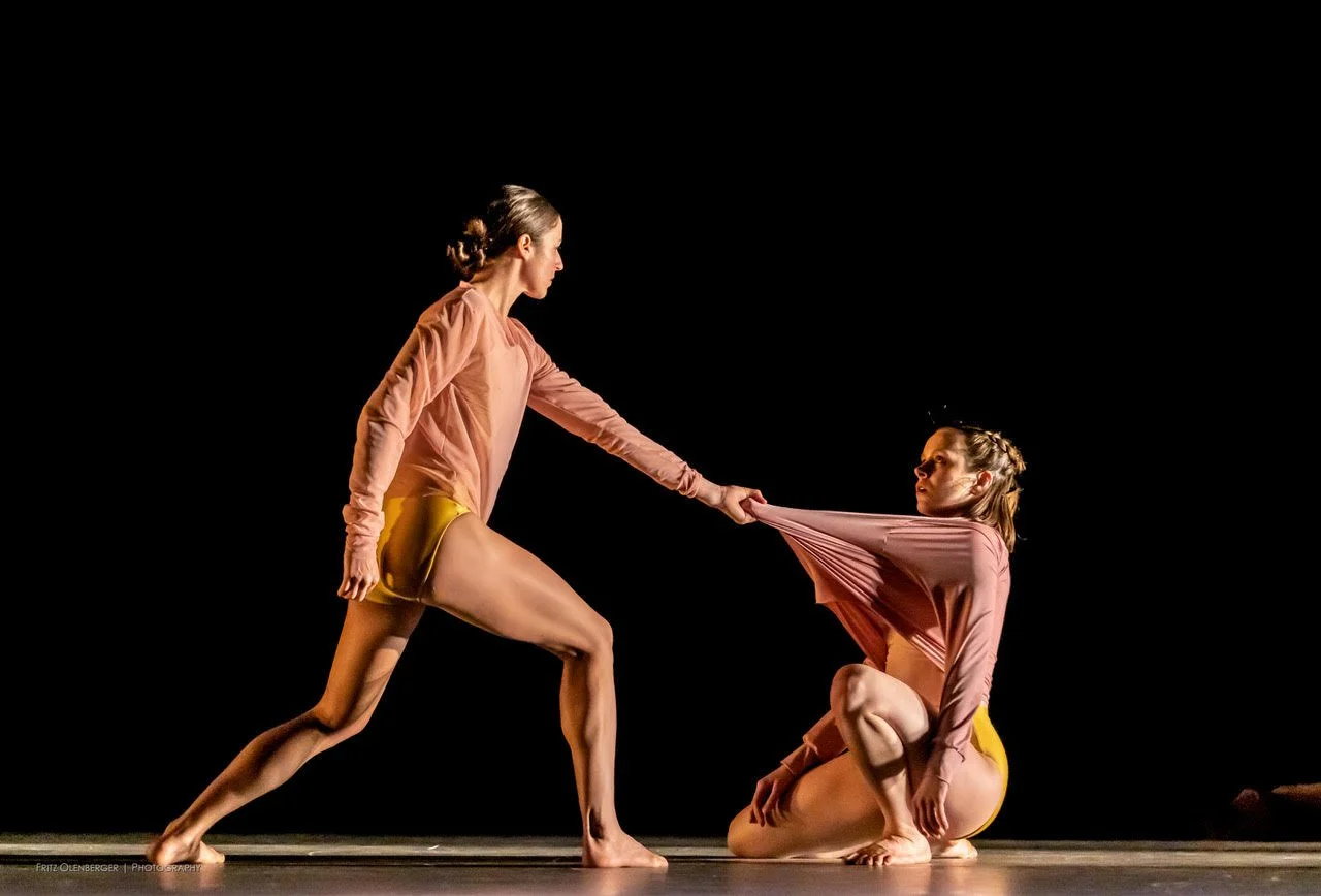  Dancers Nicole Powell and Paige Amicon performing “Darling,” the final piece in the Santa Barbara Dance Theater’s inaugural show of 2023. Photo by Fritz Olenberger. 